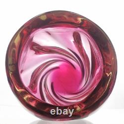 Vase en verre artistique tordu vintage en cristal tchèque Chribska par Josef Hospodka vers 1970, rose, 8 pouces