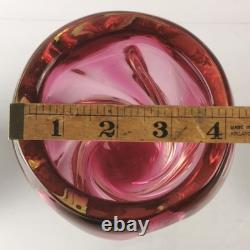 Vase en verre artistique tordu vintage en cristal tchèque Chribska par Josef Hospodka vers 1970, rose, 8 pouces