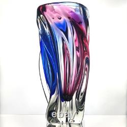 Vase en verre artistique torsadé vintage de Chribska, République tchèque, par Josef Hospodka, vers 1970, 9 pouces, grand