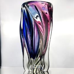 Vase en verre artistique torsadé vintage de Chribska, République tchèque, par Josef Hospodka, vers 1970, 9 pouces, grand