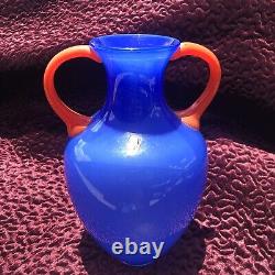 Vase en verre artistique vintage Marc Aurel Echtkristal Allemagne Lavande Bleu Orange 12