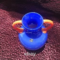 Vase en verre artistique vintage Marc Aurel Echtkristal Allemagne Lavande Bleu Orange 12