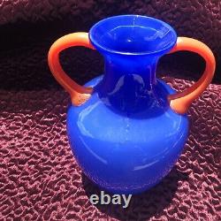 Vase en verre artistique vintage Marc Aurel Echtkristal Allemagne Lavande Bleu Orange 12