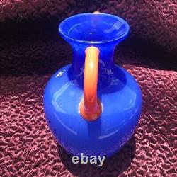 Vase en verre artistique vintage Marc Aurel Echtkristal Allemagne Lavande Bleu Orange 12