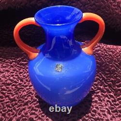 Vase en verre artistique vintage Marc Aurel Echtkristal Allemagne Lavande Bleu Orange 12