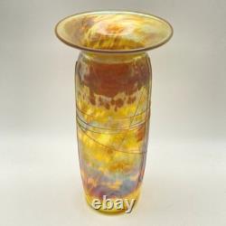 Vase en verre artistique vintage Roger Roland signé, irisé doré, soufflé à la main, 8¾ pouces