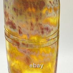 Vase en verre artistique vintage Roger Roland signé, irisé doré, soufflé à la main, 8¾ pouces