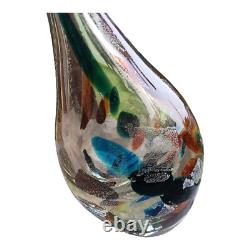 Vase en verre artistique vintage fin marron avec éclats bleus, grand vase goutte abstrait en verre MCM