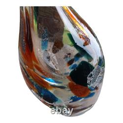Vase en verre artistique vintage fin marron avec éclats bleus, grand vase goutte abstrait en verre MCM