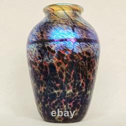 Vase en verre artistique vintage signé Eric Dandurand 1999 Phoenix Studios 7,25 pouces
