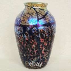 Vase en verre artistique vintage signé Eric Dandurand 1999 Phoenix Studios 7,25 pouces