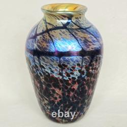 Vase en verre artistique vintage signé Eric Dandurand 1999 Phoenix Studios 7,25 pouces