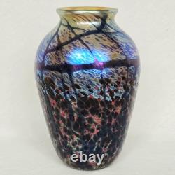 Vase en verre artistique vintage signé Eric Dandurand 1999 Phoenix Studios 7,25 pouces