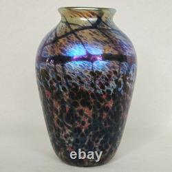 Vase en verre artistique vintage signé Eric Dandurand 1999 Phoenix Studios 7,25 pouces