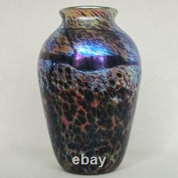 Vase en verre artistique vintage signé Eric Dandurand 1999 Phoenix Studios 7,25 pouces