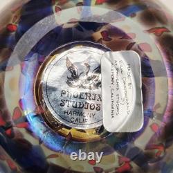 Vase en verre artistique vintage signé Eric Dandurand 1999 Phoenix Studios 7,25 pouces