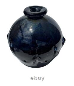 Vase en verre artistique vintage soufflé à la main signé Morimaka 1969