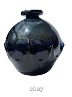 Vase en verre artistique vintage soufflé à la main signé Morimaka 1969