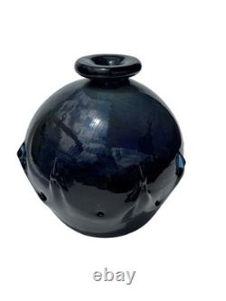 Vase en verre artistique vintage soufflé à la main signé Morimaka 1969