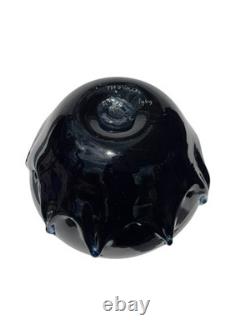 Vase en verre artistique vintage soufflé à la main signé Morimaka 1969