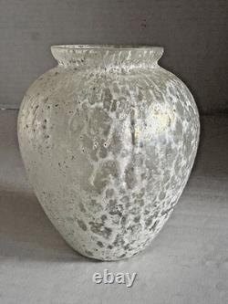 Vase en verre artistique vintage style SCAVO, blanc irisé, finition givrée, 4,75