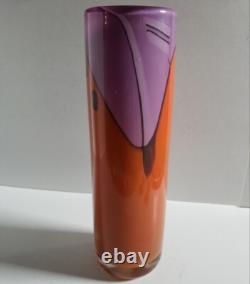 Vase en verre artistique vintage violet et orange signé Magdanz Shapiro, 1981. (9)