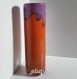 Vase en verre artistique vintage violet et orange signé Magdanz Shapiro, 1981. (9)