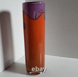 Vase en verre artistique vintage violet et orange signé Magdanz Shapiro, 1981. (9)