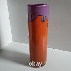 Vase en verre artistique vintage violet et orange signé Magdanz Shapiro, 1981. (9)