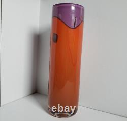 Vase en verre artistique vintage violet et orange signé Magdanz Shapiro, 1981. (9)