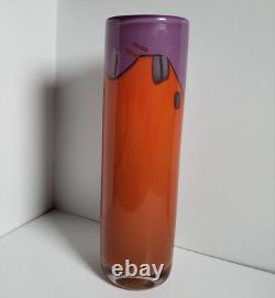 Vase en verre artistique vintage violet et orange signé Magdanz Shapiro, 1981. (9)