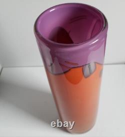 Vase en verre artistique vintage violet et orange signé Magdanz Shapiro, 1981. (9)