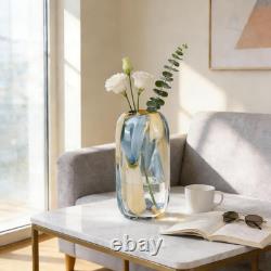 Vase en verre bleu soufflé à la main, hauteur 12,6, vase rond à large ouverture pour fleurs, magnifique