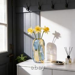 Vase en verre bleu soufflé à la main, hauteur 12,6, vase rond à large ouverture pour fleurs, magnifique
