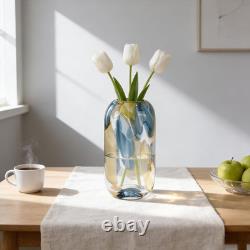 Vase en verre bleu soufflé à la main, hauteur 12,6, vase rond à large ouverture pour fleurs, magnifique