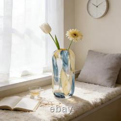 Vase en verre bleu soufflé à la main, hauteur 12,6, vase rond à large ouverture pour fleurs, magnifique