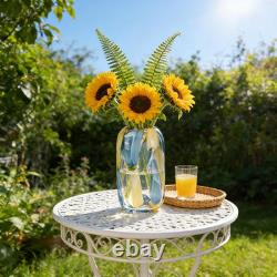Vase en verre bleu soufflé à la main, hauteur 12,6, vase rond à large ouverture pour fleurs, magnifique