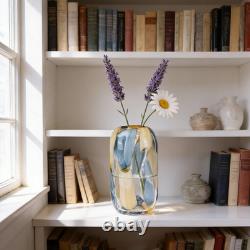Vase en verre bleu soufflé à la main, hauteur 12,6, vase rond à large ouverture pour fleurs, magnifique