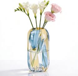 Vase en verre bleu soufflé à la main, hauteur 12,6, vase rond à large ouverture pour fleurs, magnifique