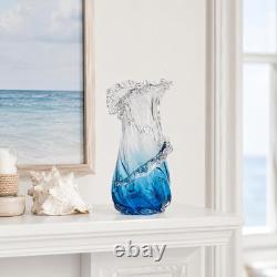 Vase en verre bleu, vase en verre artistique soufflé à la main pour une décoration intérieure côtière