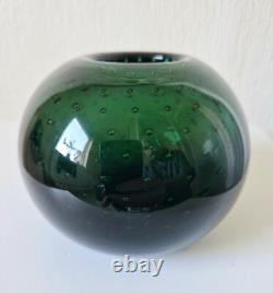 Vase en verre bulle vert foncé 'Perlora' conçu par Walter Drexel WMF des années 1960