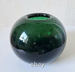 Vase en verre bulle vert foncé 'Perlora' conçu par Walter Drexel WMF des années 1960