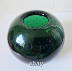 Vase en verre bulle vert foncé 'Perlora' conçu par Walter Drexel WMF des années 1960