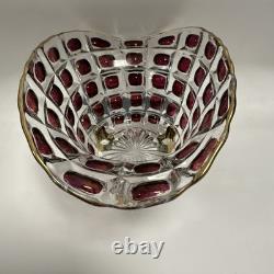 Vase en verre clair pressé Feigl Libchovice avec lentille optique irisée en cranberry