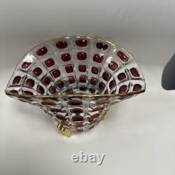 Vase en verre clair pressé Feigl Libchovice avec lentille optique irisée en cranberry