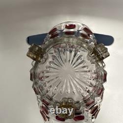 Vase en verre clair pressé Feigl Libchovice avec lentille optique irisée en cranberry