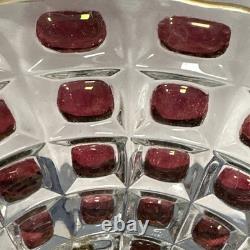 Vase en verre clair pressé Feigl Libchovice avec lentille optique irisée en cranberry
