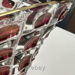 Vase en verre clair pressé Feigl Libchovice avec lentille optique irisée en cranberry