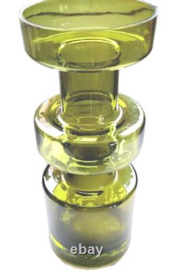 Vase en verre cog couleur olive de Riihimaki des années 1960-1970 style camshaft kaki avocat