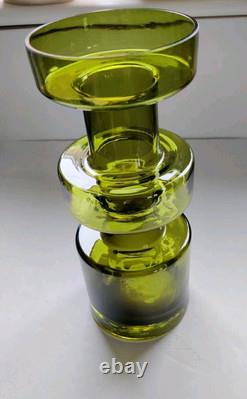 Vase en verre cog couleur olive de Riihimaki des années 1960-1970 style camshaft kaki avocat